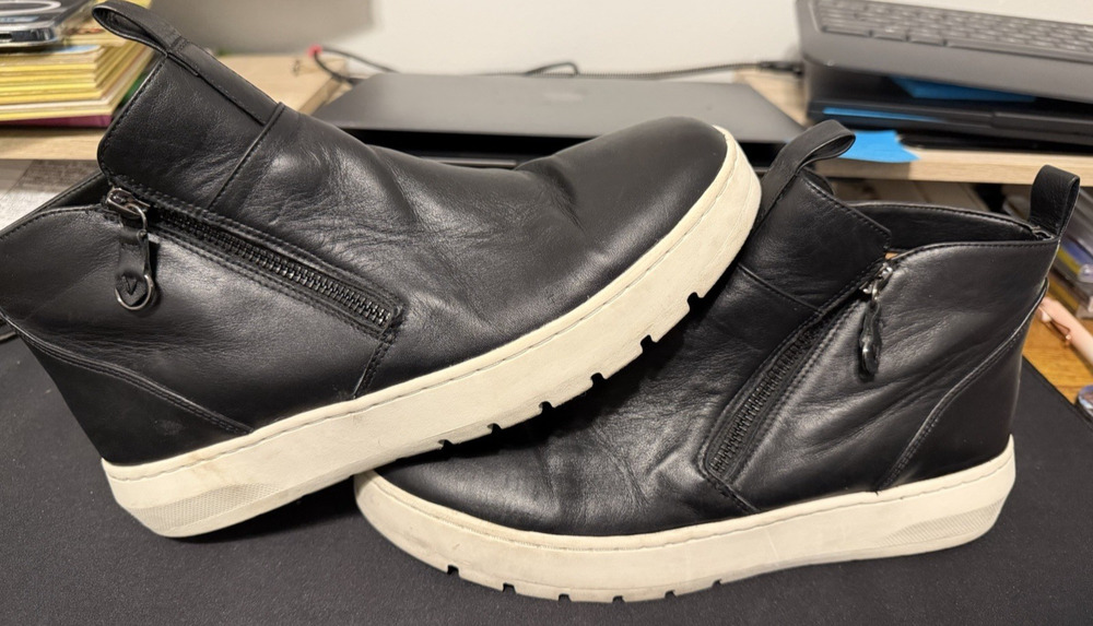 Vionic Womens Brinkley Black Leather Side Zip Ankle Sneaker Platform Booties 8.5